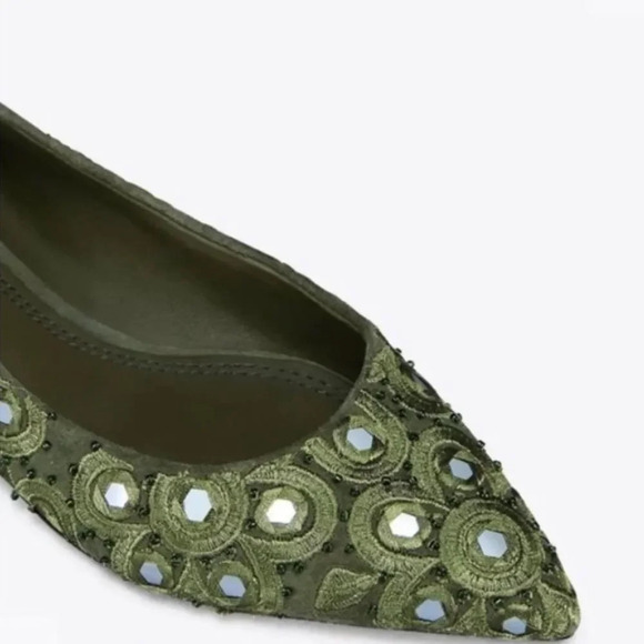 TORY BURCH NWOT Yasmin Ballet Pointed Toe Flats in Olivo Multi - Picture 4 of 12